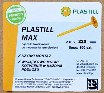 KOŁKI styropianu IZOLACJI dyble Plastill MAX 260mm