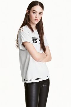 H&M koszulka t-shirt z dziurami dziury S 36/38