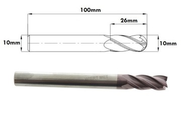 FREZ WĘGLIKOWY FI 10MM 4 OSTRZA 45HRC WĘGLIK 100mm