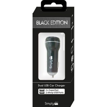 SIMPLY BLACK PODWÓJNA ŁADOWARKA USB 2,4 A-6749