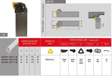 Nóż tokarski składak DWLNL 2525 M06 WNMG 0604