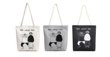TORBA PŁÓCIENNA Z NADRUKIEM SHOPPER BAG SZNUREK Look what look biała