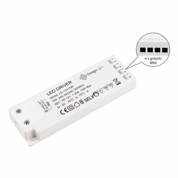 Zasilacz do opraw LED z gniazdami mini 12V/DC 15W