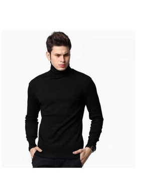 Элегантный тонкий мужской свитер с высоким воротником AREK Свитера из 100% хлопка L черный PL