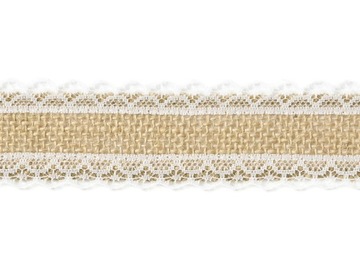 WSTĄŻKA JUTOWA Z KORONKĄ 4cm/5m juta ślub wesele