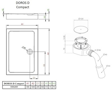 RADAWAY DOROS D COMPACT ДУШЕВОЙ ПОДДОН 100x90см + СИФОН