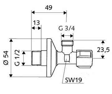 УГЛОВОЙ КЛАПАН SCHELL 1/2x3/4