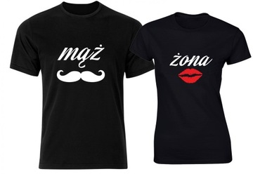 Koszulki dla par małżeństw mąż żona czarne