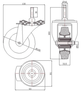 Колесо fi 100 WHEELS с PIN-кодом PIN 70 KG