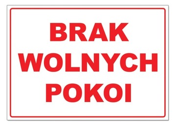 BRAK WOLNYCH POKOI TABLICZKA tablica PCV 21x15