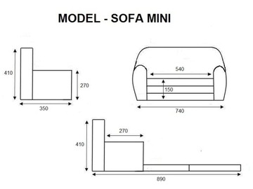 MINI SOFA KANAPA dla dziecka rozkładana z pianki