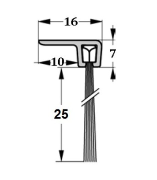 Щетка уплотнительная для дверей и ворот Н-25мм 1м