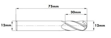 ТВЕРДОСПЛАВНАЯ ФРЕЗА 12x30x12x75 мм 45 футов 2F HRC45