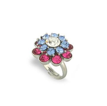 PIERŚCIONEK DIAMENTOWY KWIAT CYRKONIE PINKY - BLUE