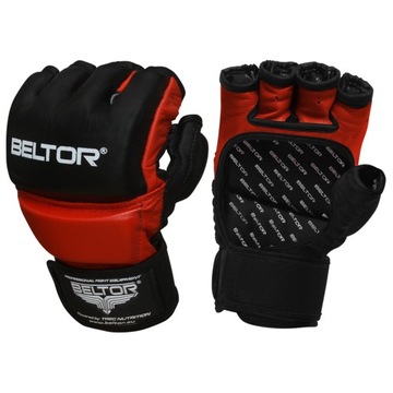 ПЕРЧАТКИ ДЛЯ ТРЕНИРОВКИ BELTOR MMA ONE НА СУМКЕ КОЖАНЫЕ ЧЕРНЫЕ КРАСНЫЕ L