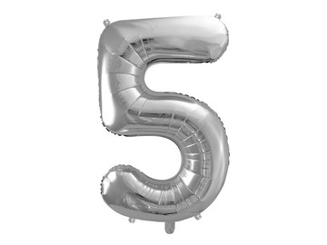 Balon foliowy na hel CYFRA 5 - srebrny - 100 cm