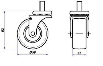 Колесо мебельное fi50 с тормозом, РЕЗИНА, резьба М8.