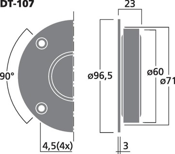 MONACOR DT-107 głośnik wysokotonowy tweeter 8 ohm 80 Watt RMS 89 dB