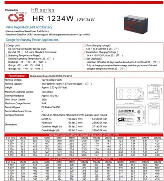 АККУМУЛЯТОР CSB 12В 9Ач HR1234WF2 Блок питания ИБП 7Ач