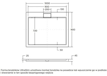 POLSKI BRODZIK SLIM 100x90 cm POKRYWA SYFON