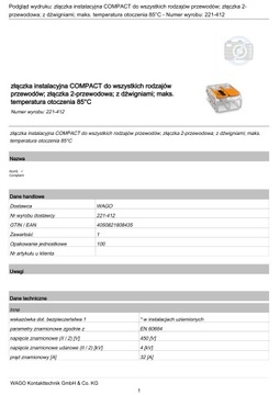 электрический быстроразъемный разъем 2х2,5 WAGO 221-412 100шт.