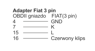 Переходник OBD2 на Fiat 3pin + зажим №3