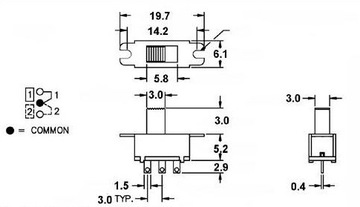 Переключатель MIKRO 2полюсный 3контактный 10шт (2868)