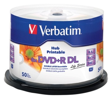 VERBATIM DVD+R DL для печати, 8,5 ГБ, 8 тортов, 50 штук