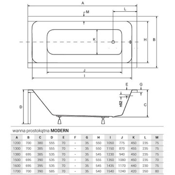 BESCO MODERN ВАННА 170x70 СИФОН АКРИЛОВЫЙ КОРПУС