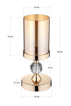 Гламурный стеклянный подсвечник-фонарь с 1 кристаллом. Золото