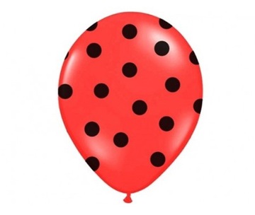 Balony Lateksowe CZERWONE Czarne Kropki Grochy BIEDRONKA Urodziny Party