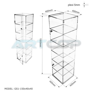 Gablota Wolnostojąca 150x40x40cm, Witryna z PLEXI