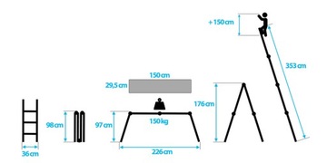 АЛЮМИНИЕВАЯ ЛЕСТНИЦА HUMBERG 4x3 СОчлененная + ПЛАТФОРМА