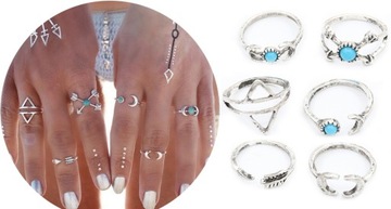 ZESTAW KOMPLET PIERŚCIONKÓW INDIAN GYPSY SILVER