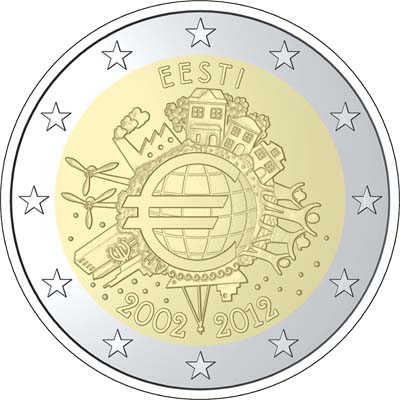 2 euro Estonia 10 lat euro w obiegu 2012
