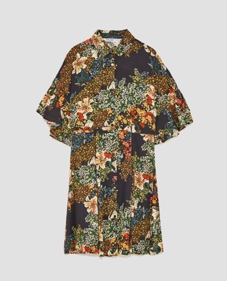 ZARA - koszulowa sukienka w kwiaty - M
