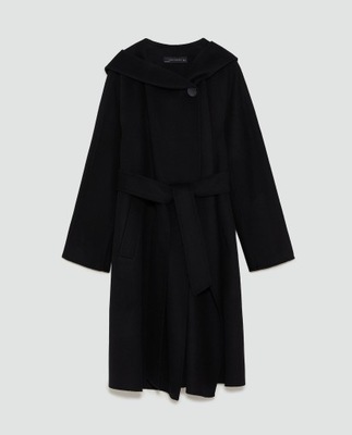 czarny wełniany płaszcz z kapturem ZARA roz. XS