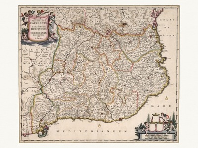 HISZPANIA KATALONIA ilustrowana mapa de Witt 1682