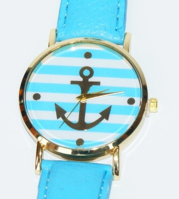 Zegarek żeglarski kotwica Błękit Złoto 36 mm