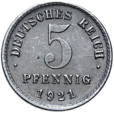 Niemcy - Cesarstwo - moneta - 5 Pfennig 1921 J - ŻELAZO - HAMBURG