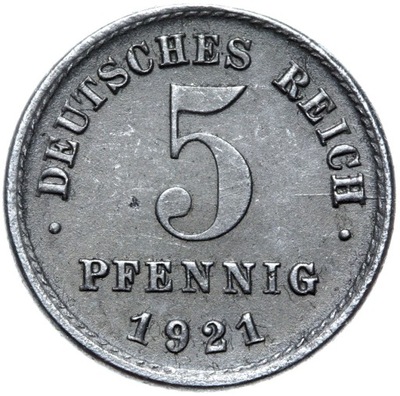 Niemcy - moneta 5 Pfennig 1921 J ŻELAZO - HAMBURG