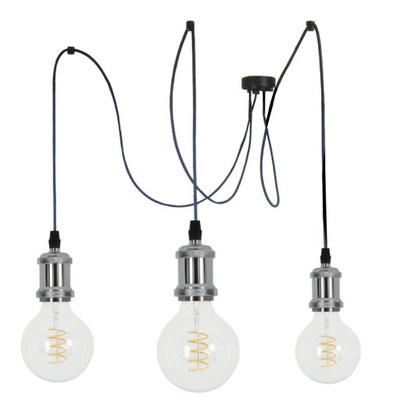 LAMPA WISZĄCA PAJĄK 3 OPRAWKA RETRO CHROM SREBRNA