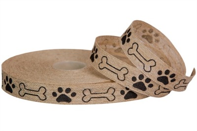 Wstążka Tasiemka JUTOWA ŁAPKI 2,5cm/1m PIES KOT