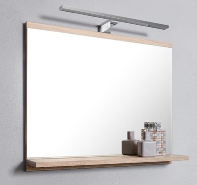 lustro z półką, lustro do łazienki, dąb sonoma z kinkietem LED
