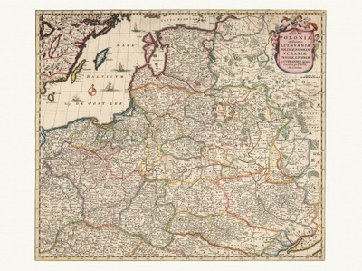 POLSKA LITWA mapa de Witt 1682 r. 80x60 cm.