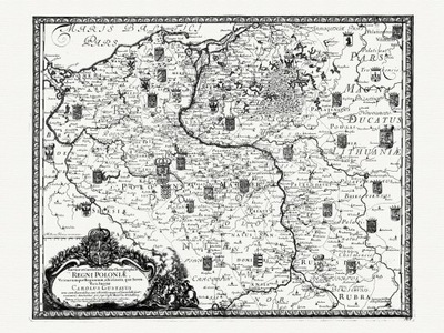 mapa POLSKI z herbami Dahlbergh 1696 r.