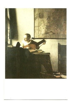 Pocztówka - Jan Vermeer, Kobieta z lutnią / muzyka