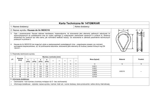 KAUSZA DO LIN KWASOODPORNA,NIERDZEWNA 3MM - 10 szt