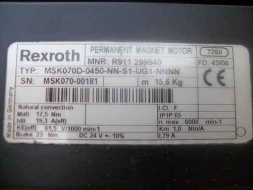 СЕРВОДВИГАТЕЛЬ REXROTH MSK070D-0450-NN-UG1-NNNN