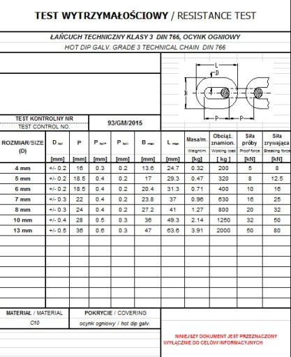 ŁAŃCUCH TECHNICZNY 10mm KL 3 DIN 766 - 30m OGNIOWY